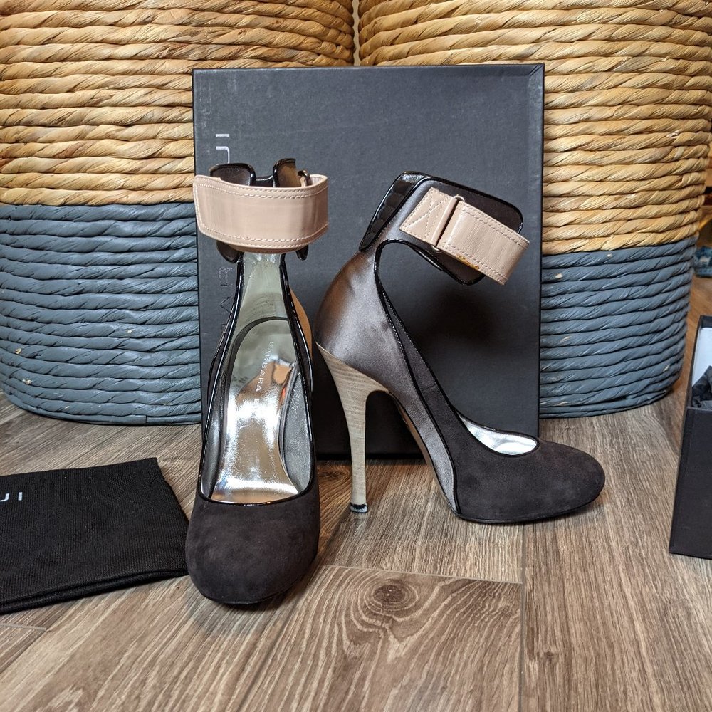 EUC (W36.5) - BARBARA BUI Suede + Satin Pump with Ankle Wrap